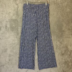 Clara Sun Woo Pants L Pull On Wide Leg Palazzo Artsy Print Striped Blue Pockets
